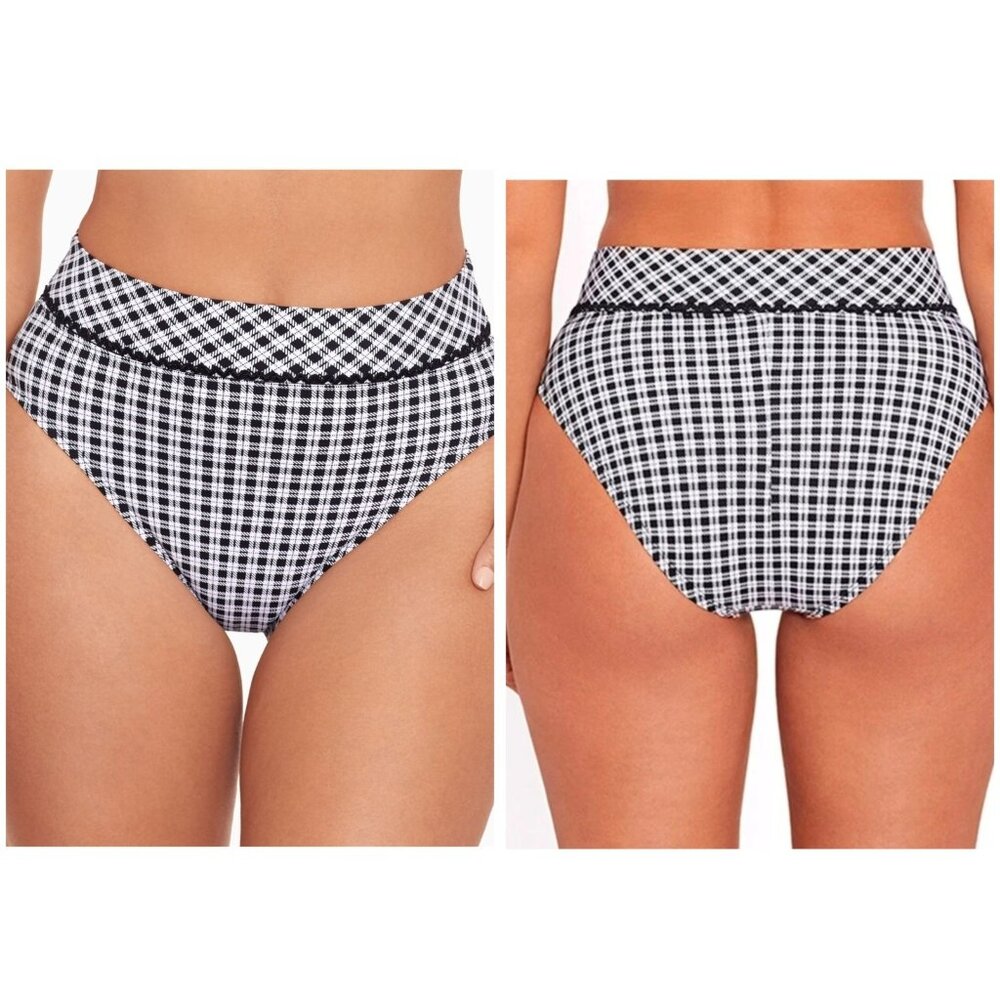 NEW Skinny Dippers - S Womens Sophie‎ Plaid High Waist Swim Bottom  Blk White